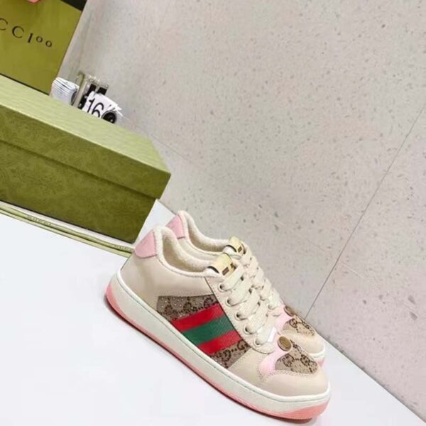 Gucci Unisex Screener Sneaker Crystals Beige Ebony GG Canvas 3.6 cm Heel (10)