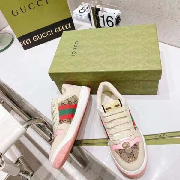 Gucci Unisex Screener Sneaker Crystals Beige Ebony GG Canvas 3.6 cm Heel (8)