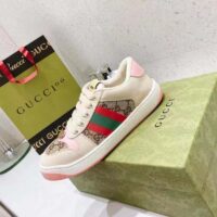 Gucci Unisex Screener Sneaker Crystals Beige Ebony GG Canvas 3.6 cm Heel (6)