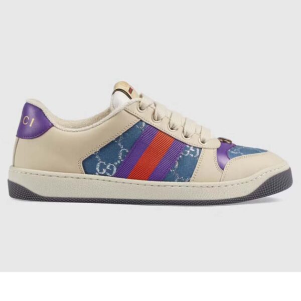 Gucci Unisex Screener Sneaker Purple Red Web Cream Scrap Less Leather (3)