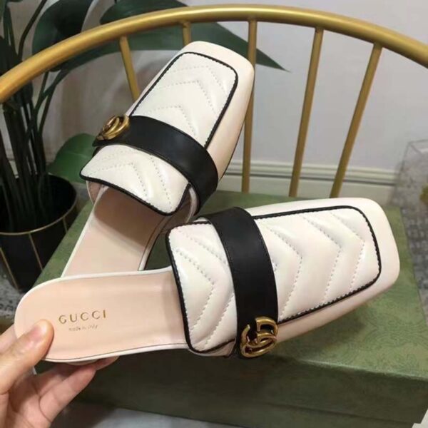 Gucci Unisex Women Slipper Double G White Leather Matelassé Chevron Flat (4)