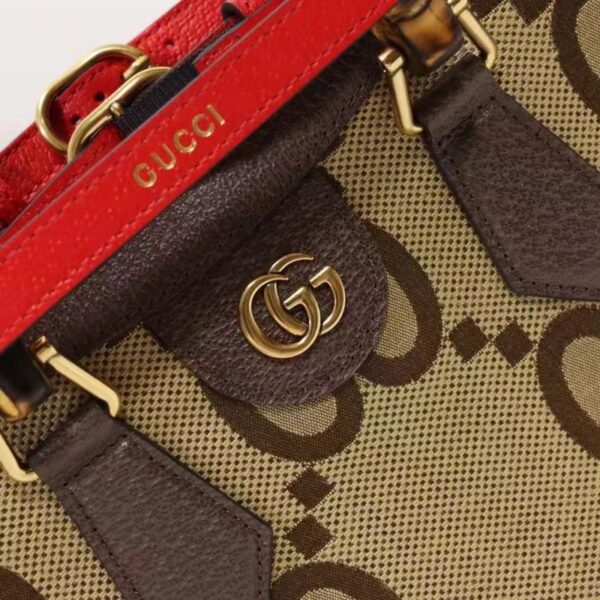 Gucci Women Diana Jumbo GG Small Tote Bag Double G Camel Brown Canvas (9)