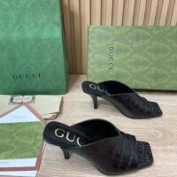 Gucci Women GG Crocodile Print Pump Black Square Toe Mid Heel (7)