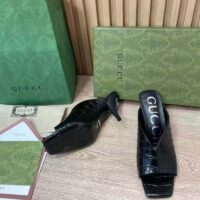 Gucci Women GG Crocodile Print Pump Black Square Toe Mid Heel (7)