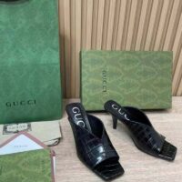 Gucci Women GG Crocodile Print Pump Black Square Toe Mid Heel (7)