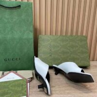 Gucci Women GG Low Heel Sandal White leather Square Toe (5)