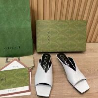 Gucci Women GG Low Heel Sandal White leather Square Toe (5)