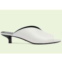 Gucci Women GG Low Heel Sandal White leather Square Toe (5)