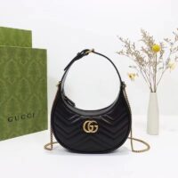 Gucci Women GG Marmont Half-Moon-Shaped Mini Bag Black Matelassé Chevron (6)