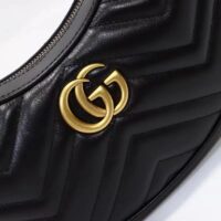 Gucci Women GG Marmont Half-Moon-Shaped Mini Bag Black Matelassé Chevron (6)