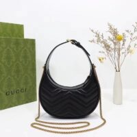 Gucci Women GG Marmont Half-Moon-Shaped Mini Bag Black Matelassé Chevron (6)