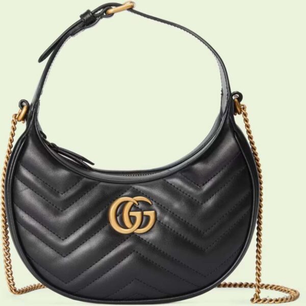 Gucci Women GG Marmont Half-Moon-Shaped Mini Bag Black Matelassé Chevron (6)