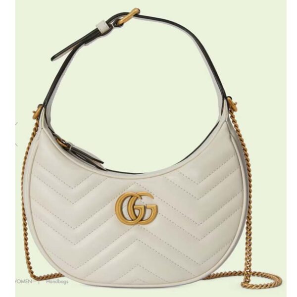 Gucci Women GG Marmont Half-Moon-Shaped Mini Bag White Matelassé Chevron (2)