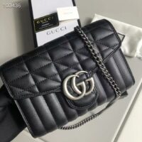 Gucci Women GG Marmont Matelassé Mini Bag Black Leather Double G (4)