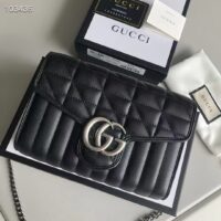 Gucci Women GG Marmont Matelassé Mini Bag Black Leather Double G (4)