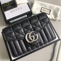 Gucci Women GG Marmont Matelassé Mini Bag Black Leather Double G (4)