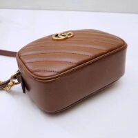 Gucci Women GG Marmont Mini Shoulder Bag Brown Matelassé Leather Double G (2)