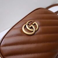 Gucci Women GG Marmont Mini Shoulder Bag Brown Matelassé Leather Double G (2)