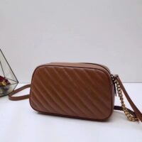 Gucci Women GG Marmont Small Matelassé Shoulder Bag Brown Leather Double G (7)