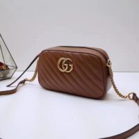 Gucci Women GG Marmont Small Matelassé Shoulder Bag Brown Leather Double G (7)