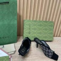 Gucci Women GG Sandal Black Mesh GG Crystals Square Toe Mid-Heel (10)