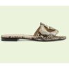 Gucci Women Interlocking G Cut Out Slide Sandal Beige Black Python Print Leather Flat