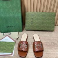 Gucci Women Interlocking G Cut Out Slide Sandal Cuir Leather Flat (9)