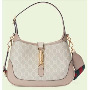 Gucci Women Jackie 1961 Small GG Shoulder Bag Beige White Supreme Canvas