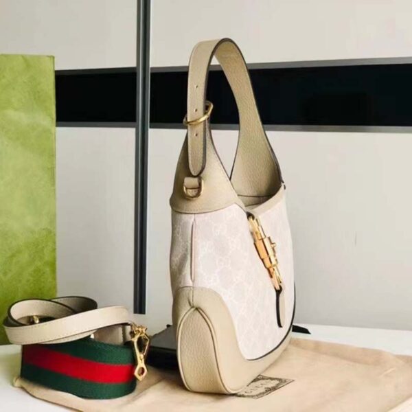 Gucci Women Jackie 1961 Small GG Shoulder Bag Beige White Supreme Canvas (6)