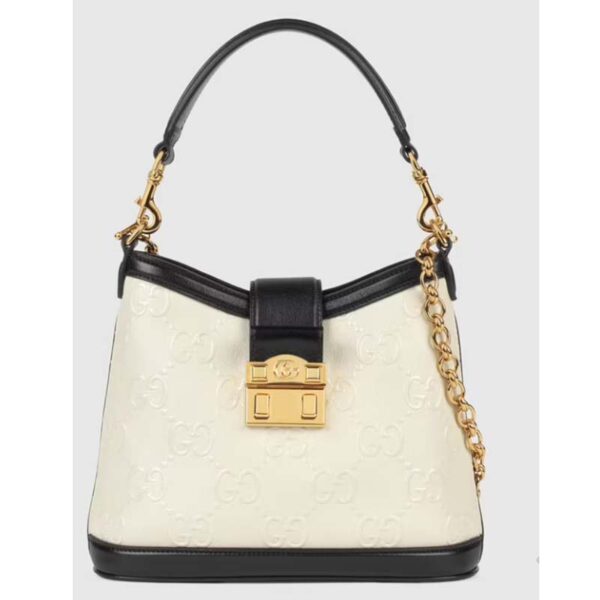 Gucci Women Small GG Shoulder Bag White Debossed GG Leather (8)