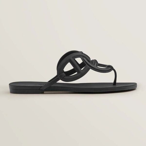 Hermes Women Egerie Sandal in Waterproof TPU with Chaine D Ancre Motif-Black (1)