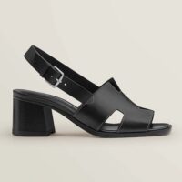 Hermes Women Elbe 60 Sandal in Calfskin Leather-Black (1)