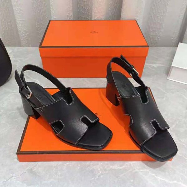 Hermes Women Elbe 60 Sandal in Calfskin Leather-Black (5)