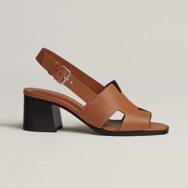 Hermes Women Elbe 60 Sandal in Calfskin with H Cut-Out Detail-Brown (1)