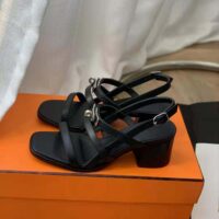 Hermes Women Eve 60 Sandal in Calfskin Leather-Black (1)