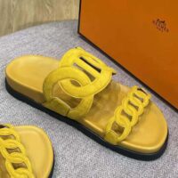 Hermes Women Extra Sandal in Suede Goatskin-Yellow (1)