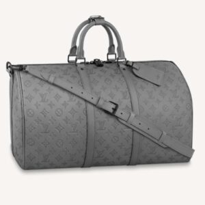 Louis Vuitton LV Unisex Keepall 50B Anthracite Gray Monogram Shadow Calf Leather