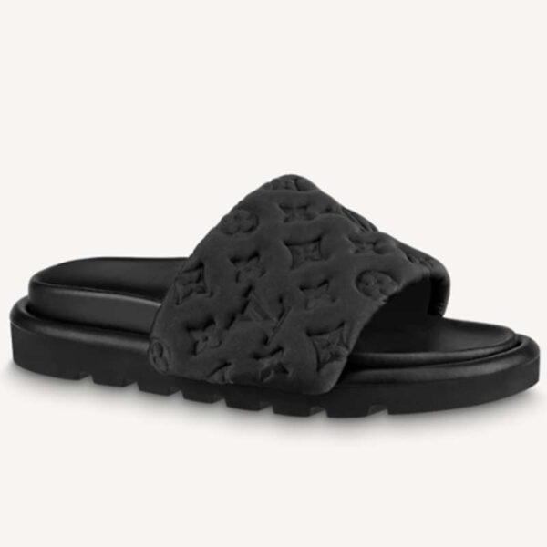 Louis Vuitton LV Unisex Pool Pillow Flat Comfort Mule Black Monogram (11)