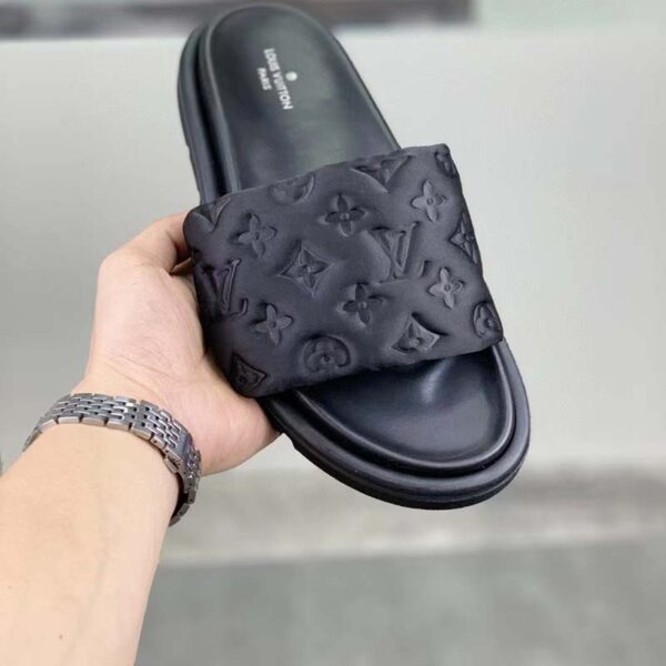 Louis Vuitton LV Unisex Pool Pillow Flat Comfort Mule Black Monogram (3)