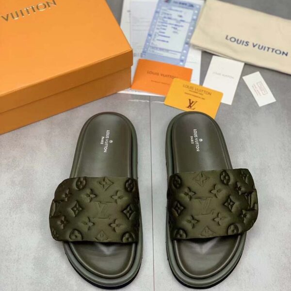 Louis Vuitton LV Unisex Pool Pillow Flat Comfort Mule Khaki Green Monogram (5)