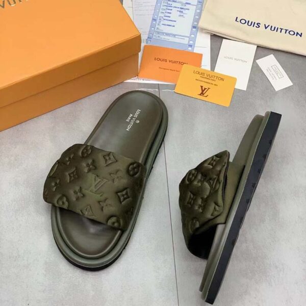 Louis Vuitton LV Unisex Pool Pillow Flat Comfort Mule Khaki Green Monogram (8)