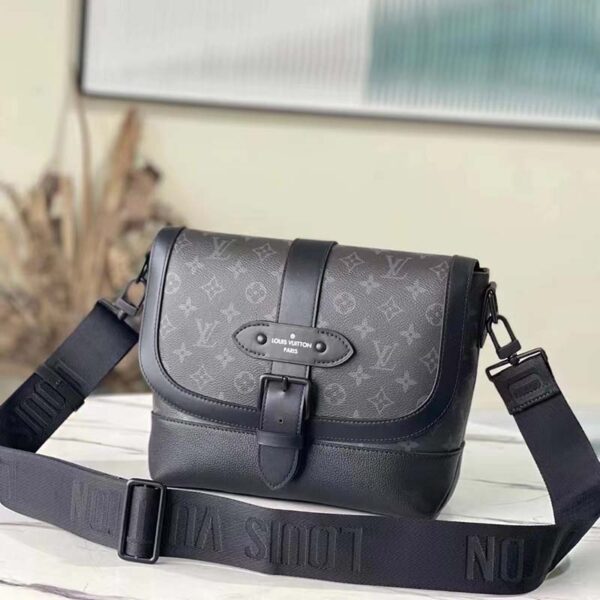 Louis Vuitton LV Unisex Saumur Messenger Monogram Eclipse Coated Canvas Black (11)