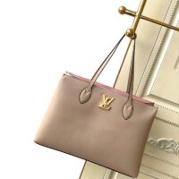 Louis Vuitton LV Women Lockme Shopper Beige Greige Grained Calf Leather (9)