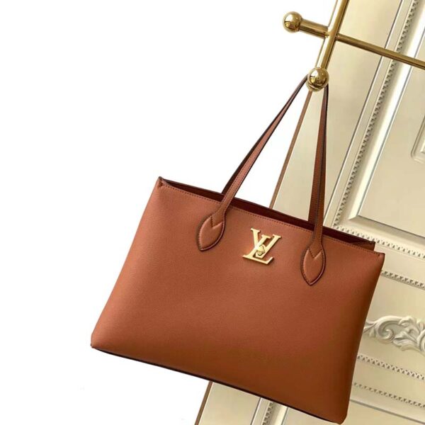 Louis Vuitton LV Women Lockme Shopper Chataigne Brown Grained Calf Leather