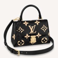 Louis Vuitton LV Women Madeleine BB Handbag Black Beige Embossed Grained Cowhide Leather (6)