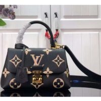 Louis Vuitton LV Women Madeleine BB Handbag Black Beige Embossed Grained Cowhide Leather (6)