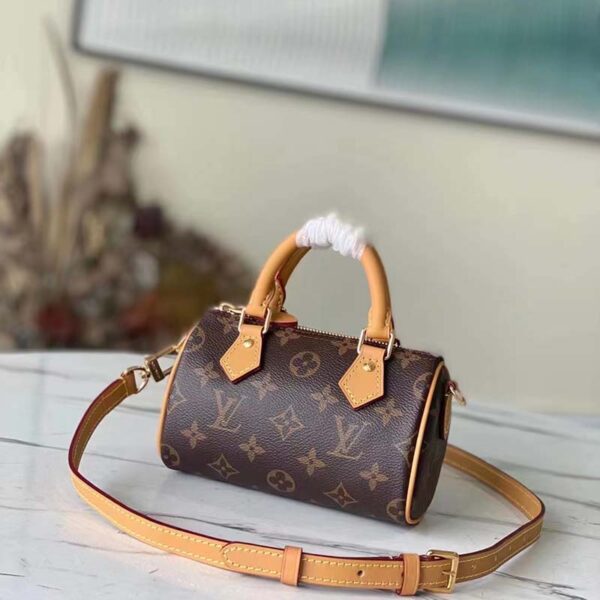 Louis Vuitton LV Women Nano Speedy Bag Brown Monogram Coated Canvas Cowhide (3)