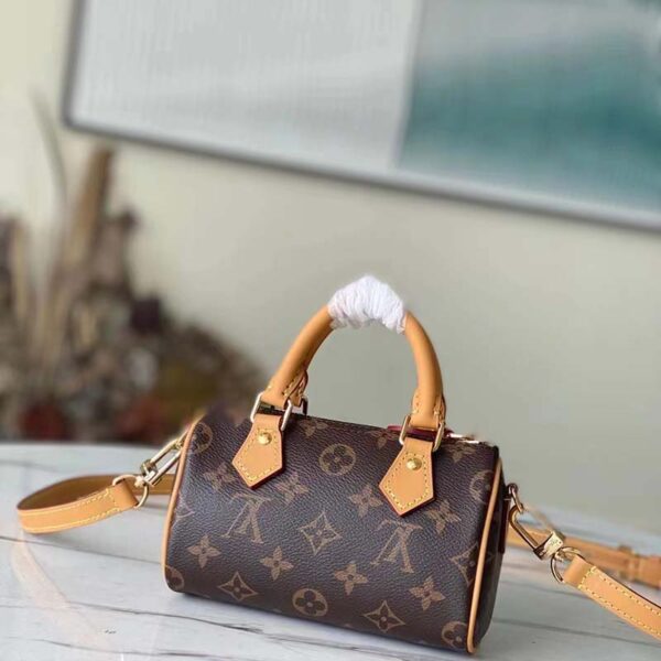 Louis Vuitton LV Women Nano Speedy Bag Brown Monogram Coated Canvas Cowhide (7)