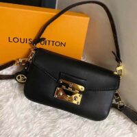 Louis Vuitton LV Women Swing Black Calfskin Leather Monogram Canvas S Lock (5)