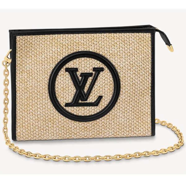 Louis Vuitton Women Toiletry Pouch On Chain Natural Black Raffia Cowhide Leather (4)